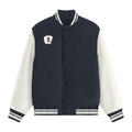 Varsity Jacket | Unisex Fit | 100% Cotton DTG | Ribbed Hems, Button Closure, Pockets | Unisex | Personalized | DTG | Bold | Career | Everyday | Empowering - right pocket - Navy Blue - mockup 2
