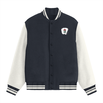 Varsity Jacket | Unisex Fit | 100% Cotton, 300 GSM | Button Closure, Front Pockets | Adults | Personalized | Embroidery | Bold | Career | Everyday | Empowering - left pocket - Navy Blue - mockup 1