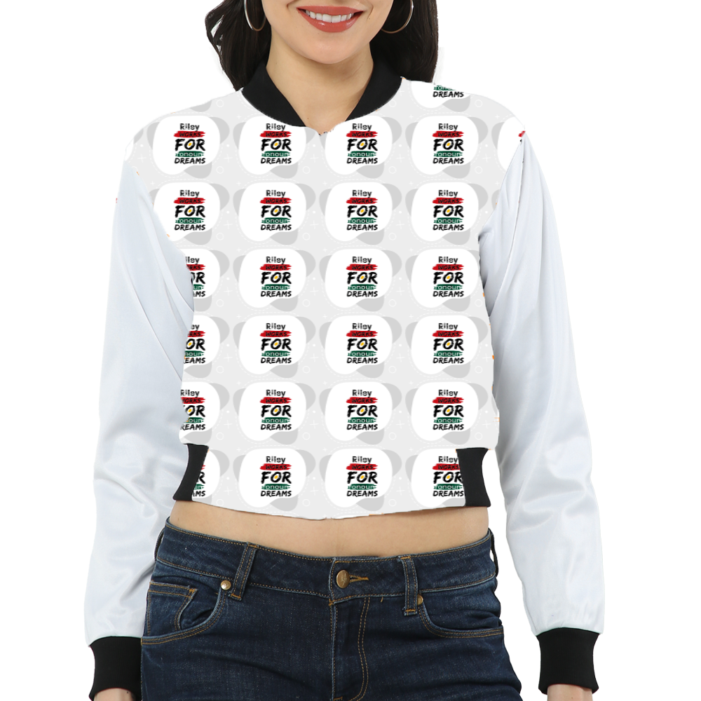 Women's Bomber Jacket | All-Over Print | Premium Poly Brushed Fleece | Ribbed Trim, Zipper Closure | Women | Personalized | Bold | Career | Everyday | Empowering - front - White - mockup 1