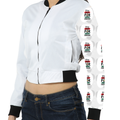 Women's Bomber Jacket | All-Over Print | Premium Poly Brushed Fleece | Ribbed Trim, Zipper Closure | Women | Personalized | Bold | Career | Everyday | Empowering - left sleeve - White - mockup 3