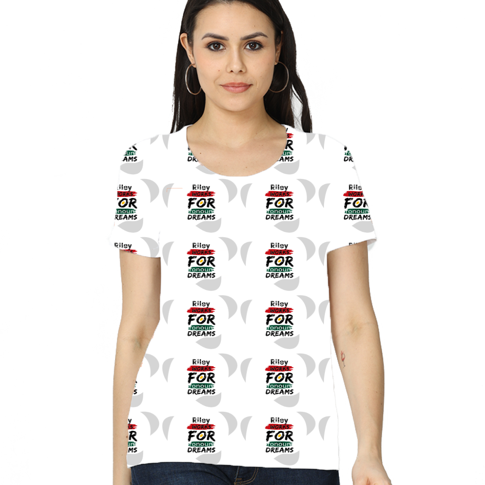 Women's All-Over Print T-Shirt | Regular Fit | 180 GSM Spun Polyester | Fade-Proof Dye-Sublimation | Ladies | Personalized | Bold | Career | Everyday | Empowering - front - White - mockup 1