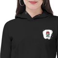 Female Cropped Hoodie | Regular Fit Women's | 320 GSM Bio-Washed Cotton Blend | Double Stitched, Pre-Shrunk, Colorfast | Women | Personalized | DTF | Bold | Career | Everyday | Empowering - left pocket - Black - mockup 3