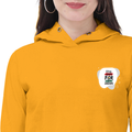 Female Cropped Hoodie | Regular Fit Women's | 320 GSM Bio-Washed Cotton Blend | Double Stitched, Pre-Shrunk, Colorfast | Women | Personalized | DTF | Bold | Career | Everyday | Empowering - left pocket - Mustard Yellow - mockup 3