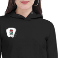 Female Cropped Hoodie | Regular Fit Women's | 320 GSM Bio-Washed Cotton Blend | Double Stitched, Pre-Shrunk, Colorfast | Women | Personalized | DTF | Bold | Career | Everyday | Empowering - right pocket - Black - mockup 4