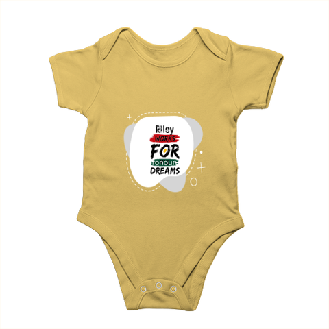 Baby Romper | 0-12 Months Regular Fit | 180 GSM Bio-Washed Cotton Blend | Double Stitched, Pre-Shrunk | Unisex | Personalized | DTF | Bold | Career | Everyday | Empowering - front - Yellow - mockup 1