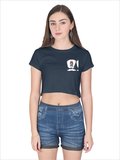 Female Crop Top | Women's Regular Fit | 180 GSM Bio-Washed Cotton | Double Stitched, Pre-Shrunk | For Her | Personalized | DTG | Bold | Career | Everyday | Empowering - left pocket - Navy Blue - mockup 3