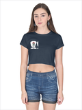 Female Crop Top | Women's Regular Fit | 180 GSM Bio-Washed Cotton | Double Stitched, Pre-Shrunk | For Her | Personalized | DTG | Bold | Career | Everyday | Empowering - right pocket - Navy Blue - mockup 4
