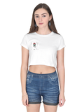 Female Crop Top | Women's Regular Fit | 180 GSM Bio-Washed Cotton | Double Stitched, Pre-Shrunk | For Her | Personalized | DTG | Bold | Career | Everyday | Empowering - right pocket - White - mockup 4