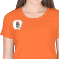 Female Classic Crew T-Shirt | Regular Fit | 180 GSM Bio-Washed Cotton | Pre-Shrunk, Double-Stitched | Women | Personalized | Embroidery | Bold | Career | Everyday | Empowering - right pocket - Orange - mockup 4