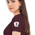 Female Classic Crew T-Shirt | Regular Fit | 180 GSM Bio-Washed Cotton | Pre-Shrunk, Double-Stitched | Women | Personalized | Embroidery | Bold | Career | Everyday | Empowering - left sleeve - Maroon - mockup 5