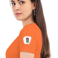 Female Classic Crew T-Shirt | Regular Fit | 180 GSM Bio-Washed Cotton | Pre-Shrunk, Double-Stitched | Women | Personalized | Embroidery | Bold | Career | Everyday | Empowering - left sleeve - Orange - mockup 5