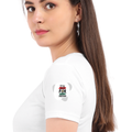 Female Classic Crew T-Shirt | Regular Fit | 180 GSM Bio-Washed Cotton | Pre-Shrunk, Double-Stitched | Women | Personalized | Embroidery | Bold | Career | Everyday | Empowering - left sleeve - White - mockup 5