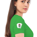 Female Classic Crew T-Shirt | Regular Fit | 180 GSM Bio-Washed Cotton | Pre-Shrunk, Double-Stitched | Women | Personalized | Embroidery | Bold | Career | Everyday | Empowering - right sleeve - Flag Green - mockup 6