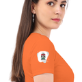 Female Classic Crew T-Shirt | Regular Fit | 180 GSM Bio-Washed Cotton | Pre-Shrunk, Double-Stitched | Women | Personalized | Embroidery | Bold | Career | Everyday | Empowering - right sleeve - Orange - mockup 6