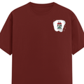 Male Classic Crew T-Shirt | Men's Regular Fit | 180 GSM Bio-Washed Cotton Blend | Embroidery | Pre-Shrunk, Double-Stitched | Personalized | Bold | Career | Everyday | Empowering - left pocket - Brick Red - mockup 3