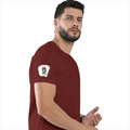 Male Classic Crew T-Shirt | Men's Regular Fit | 180 GSM Bio-Washed Cotton Blend | Embroidery | Pre-Shrunk, Double-Stitched | Personalized | Bold | Career | Everyday | Empowering - right sleeve - Brick Red - mockup 6