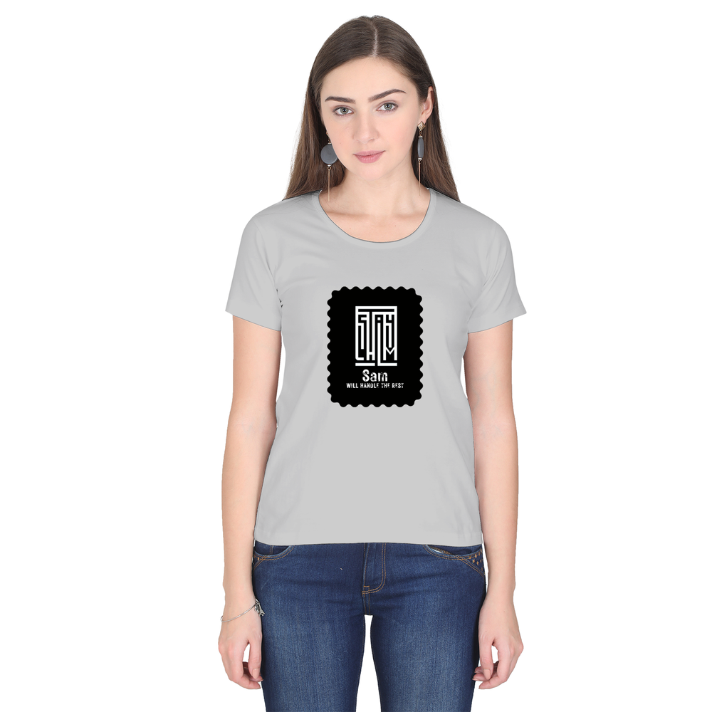 Women's Classic Crew T-Shirt | Regular Fit | 180 GSM Bio-Washed Cotton | DTF Print Ready | Double Stitched, Pre-Shrunk | Personalized | DTF | Minimalist | Self-reliance | Everyday | Confident - front - Grey Melange - mockup 1