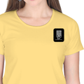 Women's Classic Crew T-Shirt | Regular Fit | 180 GSM Bio-Washed Cotton | DTF Print Ready | Double Stitched, Pre-Shrunk | Personalized | DTF | Minimalist | Self-reliance | Everyday | Confident - left pocket - Yellow - mockup 3