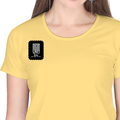 Women's Classic Crew T-Shirt | Regular Fit | 180 GSM Bio-Washed Cotton | DTF Print Ready | Double Stitched, Pre-Shrunk | Personalized | DTF | Minimalist | Self-reliance | Everyday | Confident - right pocket - Yellow - mockup 4