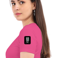 Women's Classic Crew T-Shirt | Regular Fit | 180 GSM Bio-Washed Cotton | DTF Print Ready | Double Stitched, Pre-Shrunk | Personalized | DTF | Minimalist | Self-reliance | Everyday | Confident - left sleeve - Pink - mockup 5