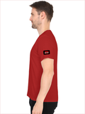 Men's V-Neck T-Shirt | Regular Fit | 180 GSM Bio-Washed Cotton | DTG Print | Durable | Personalized | DTG | Graphic | Rebellion | Individuality | Everyday | Assertive - right sleeve - Red - mockup 6