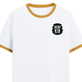 Ringer T-shirt | Unisex Regular Fit | 100% Cotton DTF/DTG | Contrast Rib Neck Bio Washed Pre-Shrunk | Adults | Personalized | DTF | Bold | Success | Assertive - left pocket - Mustard yellow off white - mockup 3