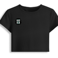 Female Baby Tee | Cropped Fit, Gen Z | 95% Cotton 5% Spandex, DTG | Stretchable, Breathable, Pre-Shrunk | Women | Personalized | DTG | Bold | Success | Assertive - right pocket - Black - mockup 4