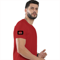 Classic Crew T-Shirt | Men's Regular Fit | 180 GSM Bio-Washed Cotton | DTG Print Ready | Double-Stitched & Ribbed Neck | Personalized | DTG | Bold Typography | Individuality | Defiance | Everyday | Empowering - right sleeve - Red - mockup 6