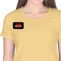 Women's Classic Crew T-Shirt | Regular Fit | 180 GSM Bio-Washed Cotton | DTF Print Ready | Double Stitched, Pre-Shrunk | Personalized | DTF | Bold Typography | Individuality | Defiance | Everyday | Empowering - right pocket - Beige - mockup 4