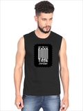 Men's Sleeveless T-Shirt | Regular Fit | 180 GSM Bio-Washed Cotton | Pre-Shrunk, Double Stitched | Men | Personalized | DTF | Monochromatic | Good Times | Everyday | Positive - front - Black - mockup 1