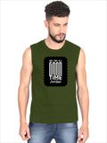 Men's Sleeveless T-Shirt | Regular Fit | 180 GSM Bio-Washed Cotton | Pre-Shrunk, Double Stitched | Men | Personalized | DTF | Monochromatic | Good Times | Everyday | Positive - front - Olive Green - mockup 1