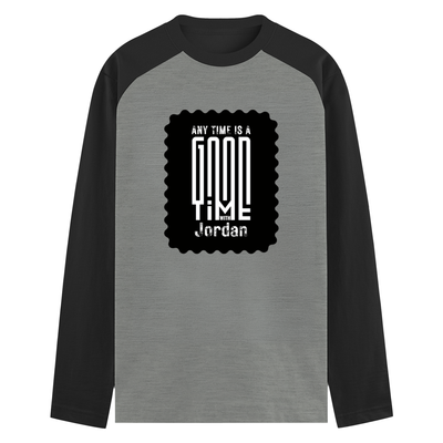 Male Raglan T-Shirt | Men's Regular Fit | 180 GSM Bio-Washed Cotton Blend | DTG Printed | Durable & Pre-Shrunk | Personalized | DTG | Monochromatic | Good Times | Everyday | Positive - front - mockup 1