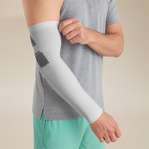 Men's Arm Sleeves | Standard Fit | Poly-Spandex | UV Protection, Compression, Breathable | Unisex | Personalized | Bold Typography | Self-identity | Everyday | Confident - right sleeve - White - mockup 2