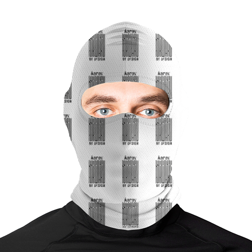Male Balaclava | Snug Fit | Poly-Spandex | Anti-Microbial, Stretch, Fade-Proof | Unisex | Personalized | Bold Typography | Self-identity | Everyday | Confident - front - White - mockup 1