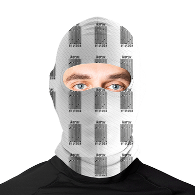 Male Balaclava | Snug Fit | Poly-Spandex | Anti-Microbial, Stretch, Fade-Proof | Unisex | Personalized | Bold Typography | Self-identity | Everyday | Confident - front - White - mockup 1