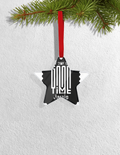 Christmas Ornaments | 3x3-inch | Acrylic UV Printed | Lightweight, Waterproof, Fade-Proof, Satin Ribbon | Unisex Adult | Personalized | Bold Typography | Friendship | Love | Everyday | Joyful - front_Star - Star - mockup 2