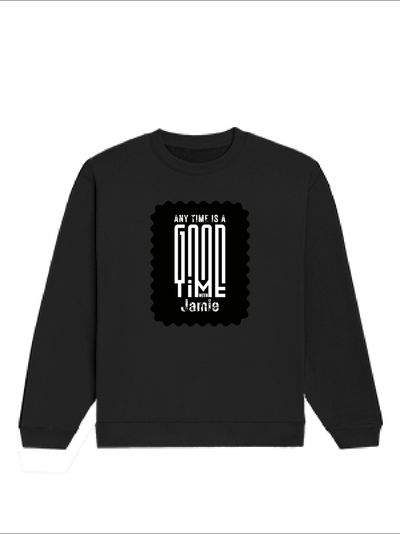 Oversized Sweatshirt | Roomy Relaxed Fit | 400 GSM Cotton Blend | Pre-Shrunk Drop Shoulder | Unisex Adult | Personalized | DTG | Bold Typography | Friendship | Love | Everyday | Joyful - front - Black - mockup 1