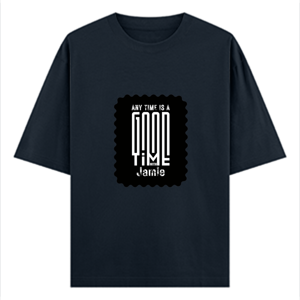 Oversized Classic T-Shirt | Unisex Oversized Fit | 100% Super-Combed Cotton | Pre-Shrunk & Ribbed Neck | Adults | Personalized | DTG | Bold Typography | Friendship | Love | Everyday | Joyful - front - Navy Blue - mockup 1