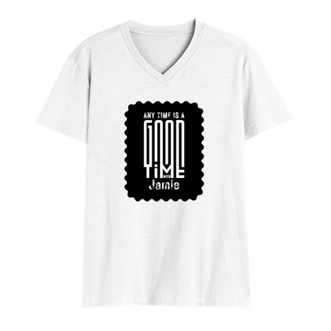 Men's V-Neck T-Shirt | Regular Fit | 180 GSM Bio-Washed Cotton | DTG Print | Durable | Personalized | DTG | Bold Typography | Friendship | Love | Everyday | Joyful - front - White - mockup 1