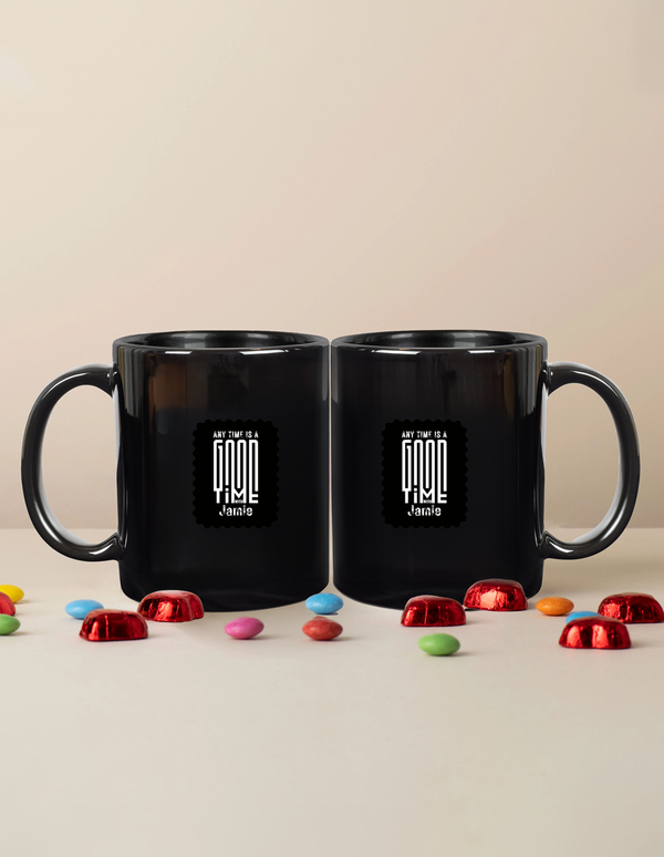 Black Coffee Mug | 11 oz Unisex | Ceramic Sublimation | Fade-Proof Glossy Finish | Personalized | Bold Typography | Friendship | Love | Everyday | Joyful