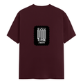 Female Classic Crew T-Shirt | Women's Regular Fit | 180 GSM Bio-Washed Cotton | Double Stitched, Pre-Shrunk | Personalized | DTG | Bold Typography | Friendship | Love | Everyday | Joyful - back - Maroon - mockup 2