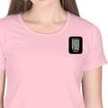 Women's Classic Crew T-Shirt | Regular Fit | 180 GSM Bio-Washed Cotton | DTF Print Ready | Double Stitched, Pre-Shrunk | Personalized | DTF | Bold Typography | Friendship | Love | Everyday | Joyful - left pocket - Light Baby Pink - mockup 3