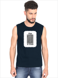 Men's Sleeveless T-Shirt | Regular Fit | 180 GSM Bio-Washed Cotton DTG | Pre-Shrunk, Double Stitched | For Gym & Casual Wear | Personalized | DTG | Typographic | Design | Everyday | Confident - front - Navy Blue - mockup 1