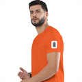 Classic Crew T-Shirt | Men's Regular Fit | 180 GSM Bio-Washed Cotton | DTG Print Ready | Double-Stitched & Ribbed Neck | Personalized | DTG | Typographic | Design | Everyday | Confident - left sleeve - Orange - mockup 5