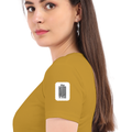 Women's Classic Crew T-Shirt | Regular Fit | 180 GSM Bio-Washed Cotton | DTF Print Ready | Double Stitched, Pre-Shrunk | Personalized | DTF | Typographic | Design | Everyday | Confident - left sleeve - Mustard Yellow - mockup 5