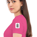 Women's Classic Crew T-Shirt | Regular Fit | 180 GSM Bio-Washed Cotton | DTF Print Ready | Double Stitched, Pre-Shrunk | Personalized | DTF | Typographic | Design | Everyday | Confident - left sleeve - Pink - mockup 5