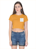 Female Crop Top | Women's Regular Fit | 180 GSM Bio-Washed Cotton | Double Stitched, Pre-Shrunk | For Her | Personalized | DTG | Typographic | Favorite People | Everyday | Sentimental - left pocket - Golden Yellow - mockup 3
