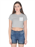 Female Crop Top | Women's Regular Fit | 180 GSM Bio-Washed Cotton | Double Stitched, Pre-Shrunk | For Her | Personalized | DTG | Typographic | Favorite People | Everyday | Sentimental - left pocket - Grey Melange - mockup 3