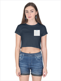 Female Crop Top | Women's Regular Fit | 180 GSM Bio-Washed Cotton | Double Stitched, Pre-Shrunk | For Her | Personalized | DTG | Typographic | Favorite People | Everyday | Sentimental - left pocket - Navy Blue - mockup 3