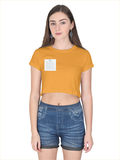 Female Crop Top | Women's Regular Fit | 180 GSM Bio-Washed Cotton | Double Stitched, Pre-Shrunk | For Her | Personalized | DTG | Typographic | Favorite People | Everyday | Sentimental - right pocket - Golden Yellow - mockup 4